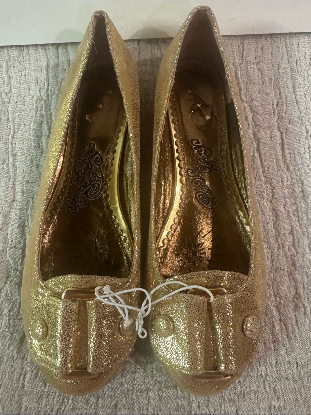 Naughty Monkey Gold Metallic Ballet Flats with Decorative Front Detail Size 9